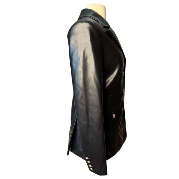 7 For All Mankind Faux Leather Black Blazer Women's Medium Gold Buttons - Picture 7 of 8